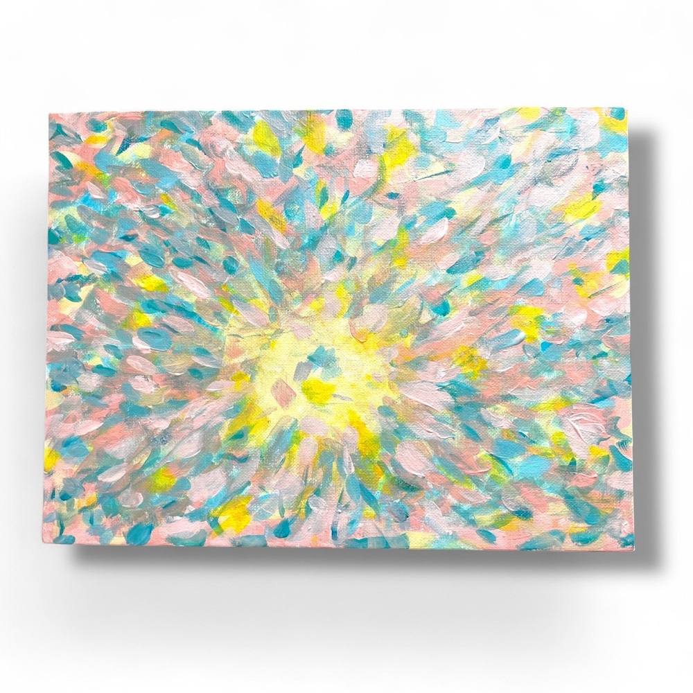 Modern Abstract Burst of Light Pink Acrylic Canvas Painting 12x9